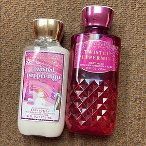 Bath and body twisted peppermint shower gel and lotion